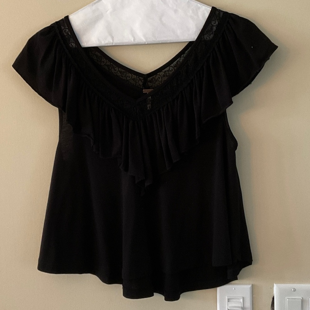 Poof! Black Ruffle Lace Blouse
